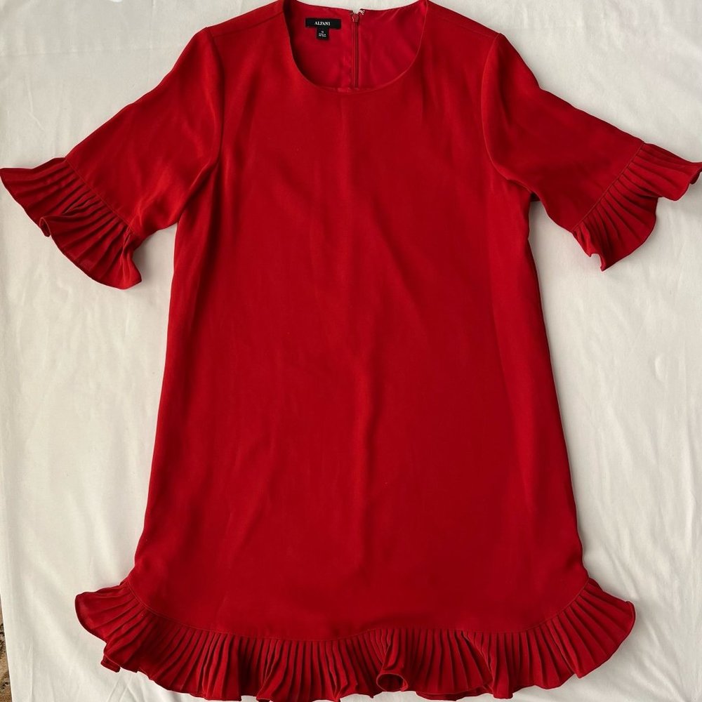 NWT Alfani Womens Red Pleated Bell Sleeves Party Flounce Dress 10 BHFO 2945